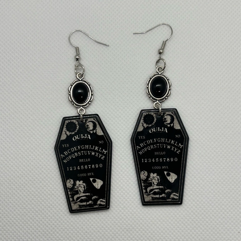 Black and Silver Ouija Board Earrings